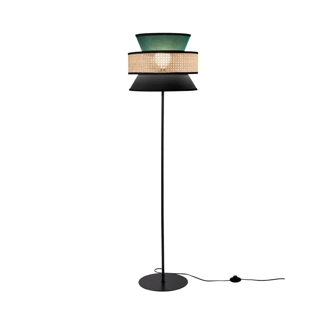 Luce Ambiente Design Stehlampe Gazebo, grün/schwarz/natur, 147 cm, Stoff/Rattan