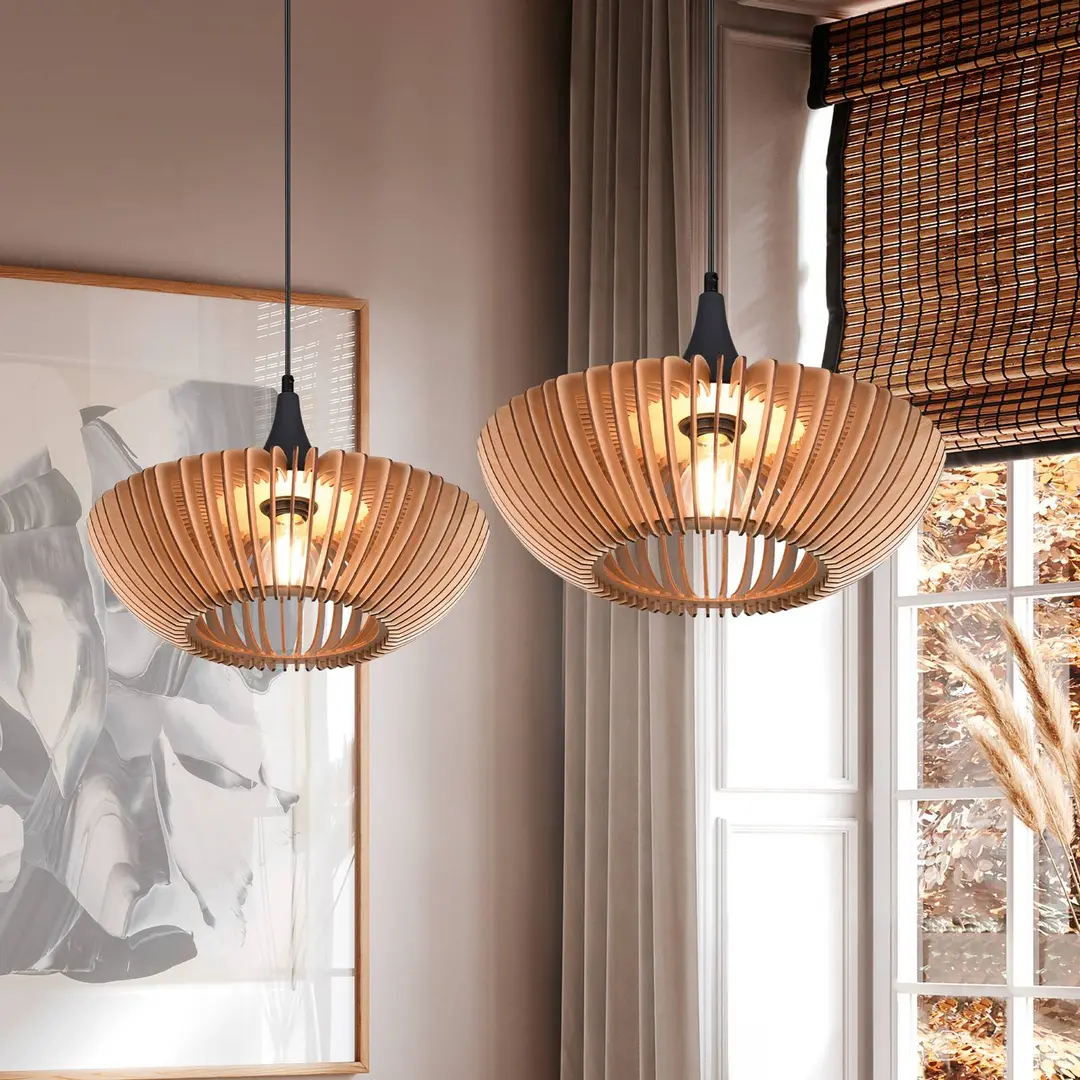 Trio Lighting Hängelampe Colino aus Holzlamellen, Holz hell