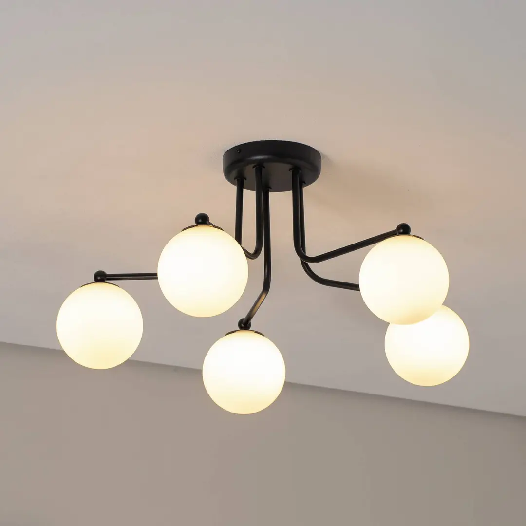 SOLLUX LIGHTING Deckenleuchte Astral, schwarz, Länge 64 cm, Stahl/Glas