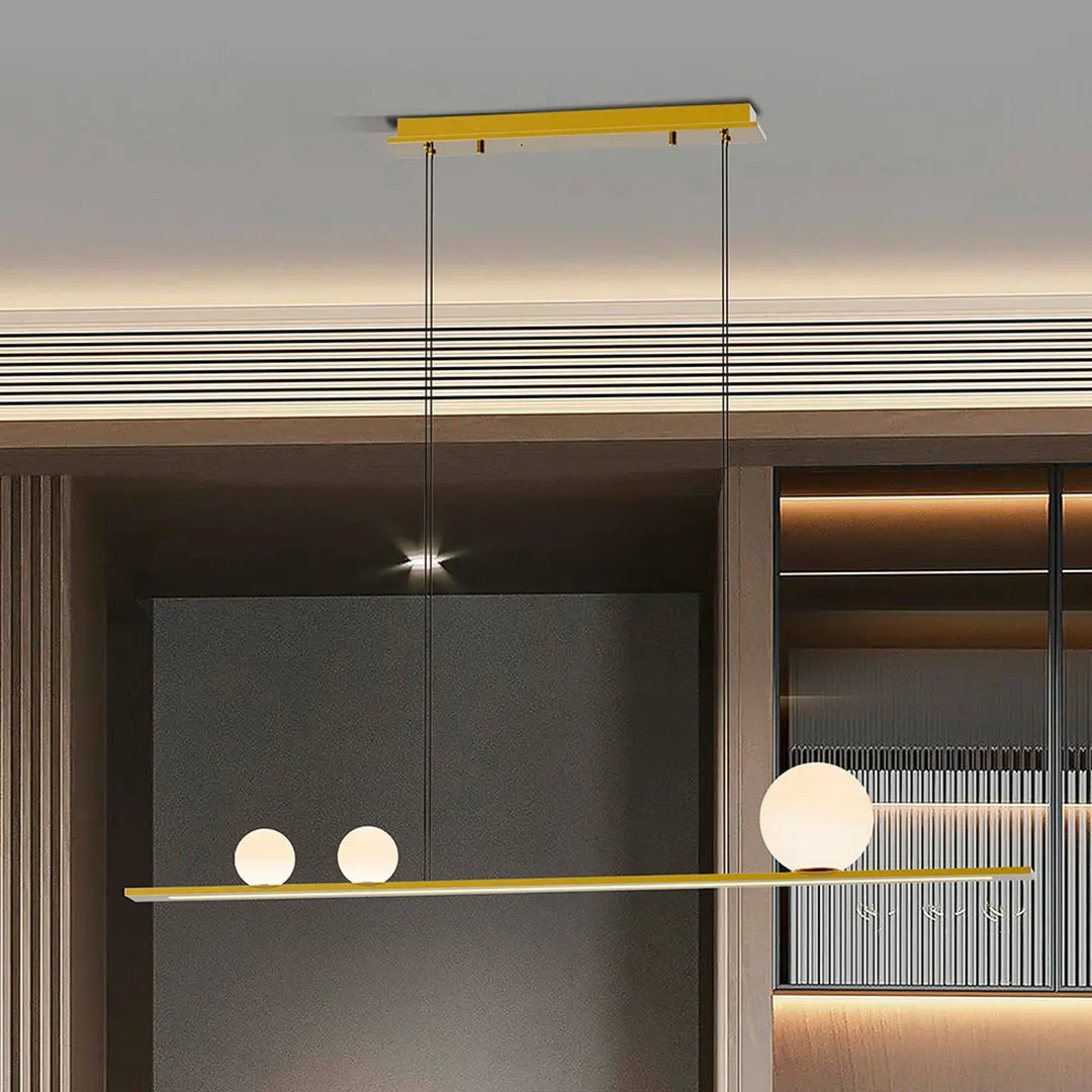 Schuller Valencia LED-Pendellampe Mila, goldfarben, Länge 120 cm, 3-flg.