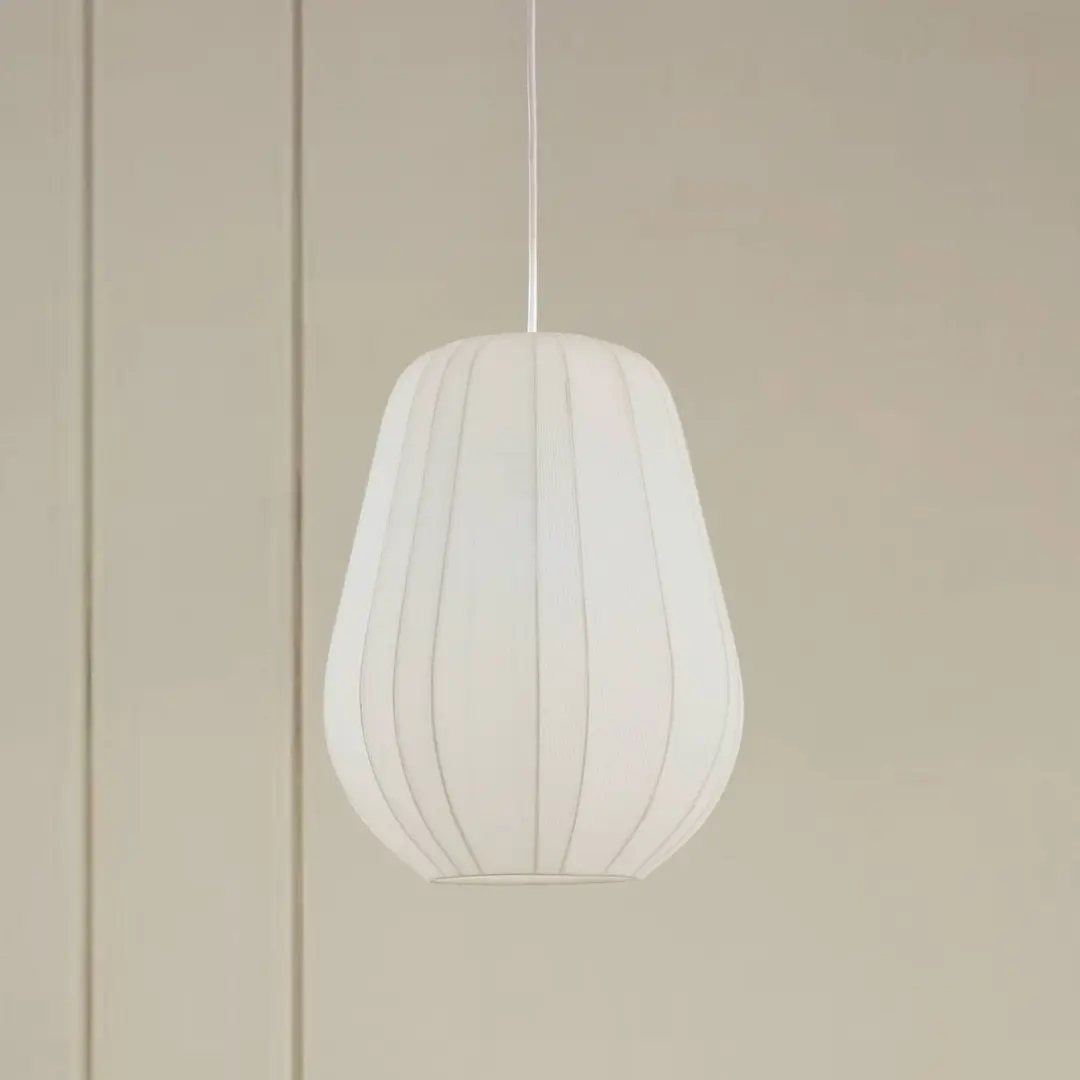 Lindby Hängeleuchte Helin, weiß, Ø 30 cm, Stoff