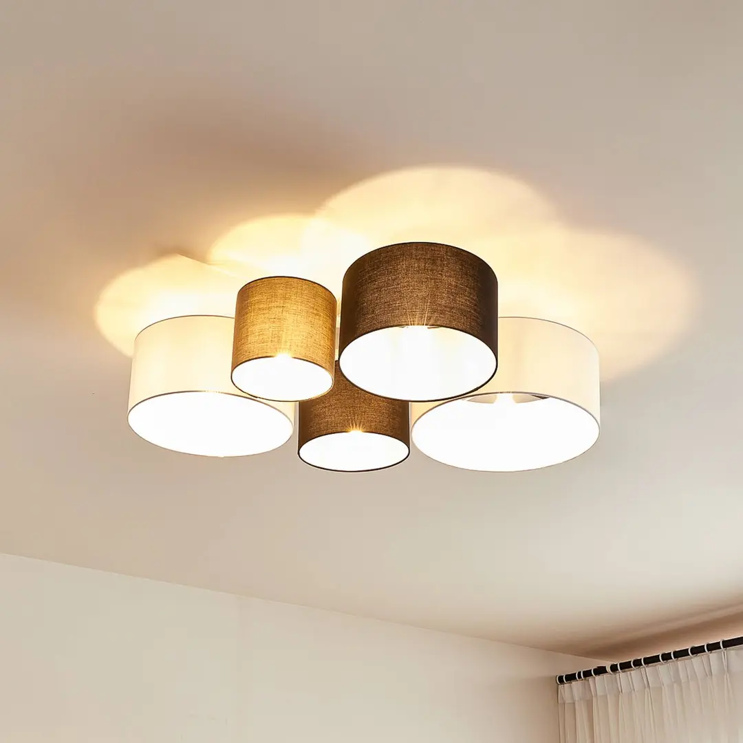 Lindby Deckenlampe Lettie, grau/schwarz/weiß, 5-flammig, E27