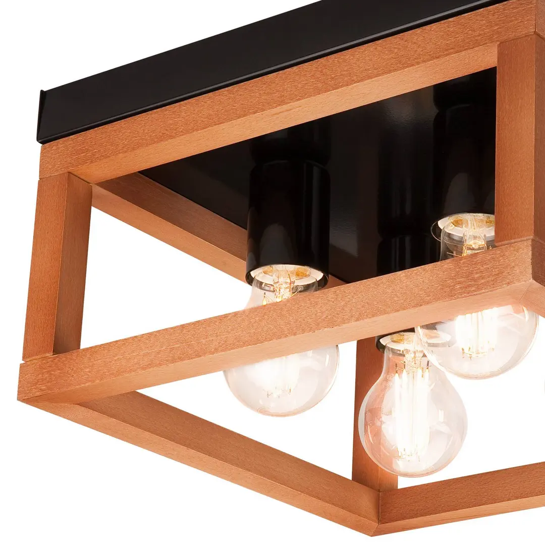 Lamkur Deckenleuchte Phelan, holz/schwarz, 30 x 30 cm, 4-flg.