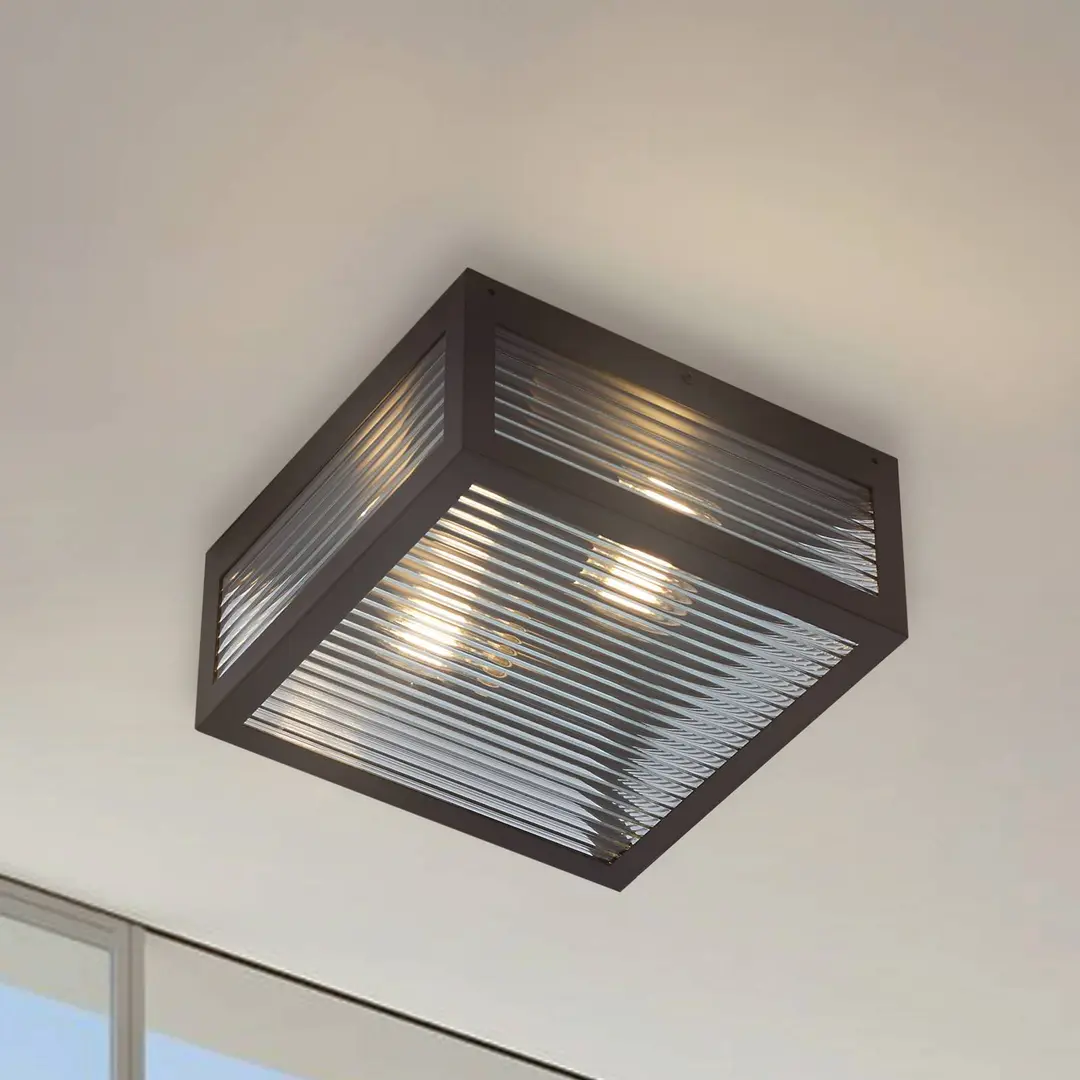 Lindby Außendeckenleuchte Bolgar, schwarz, Metall, Glas