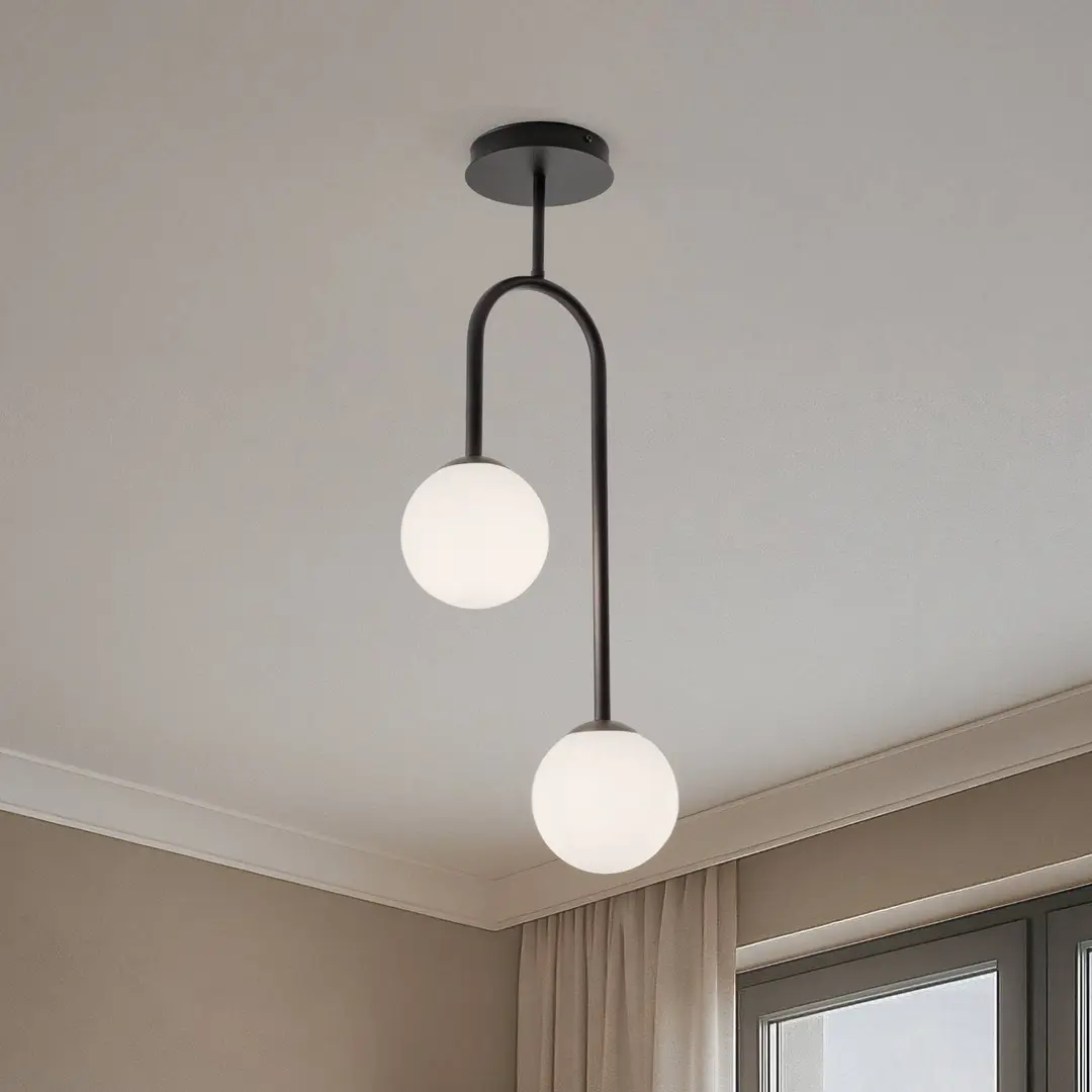 EMIBIG LIGHTING Deckenlampe Atria, opal/schwarz, Höhe 76 cm, Metall, 2-flg.