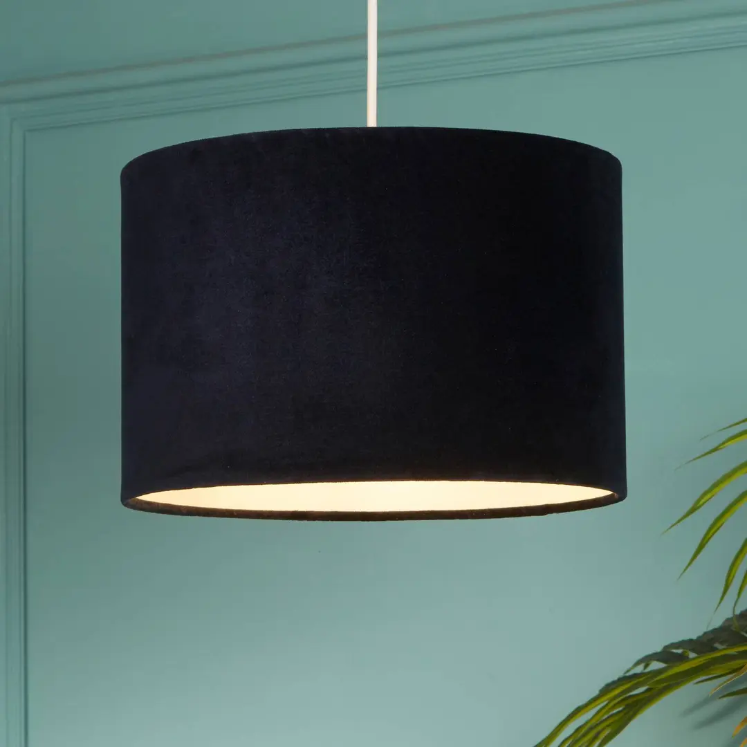Searchlight Pendelleuchte Mersana, Ø 30 cm, dunkelblau, Samt, E27