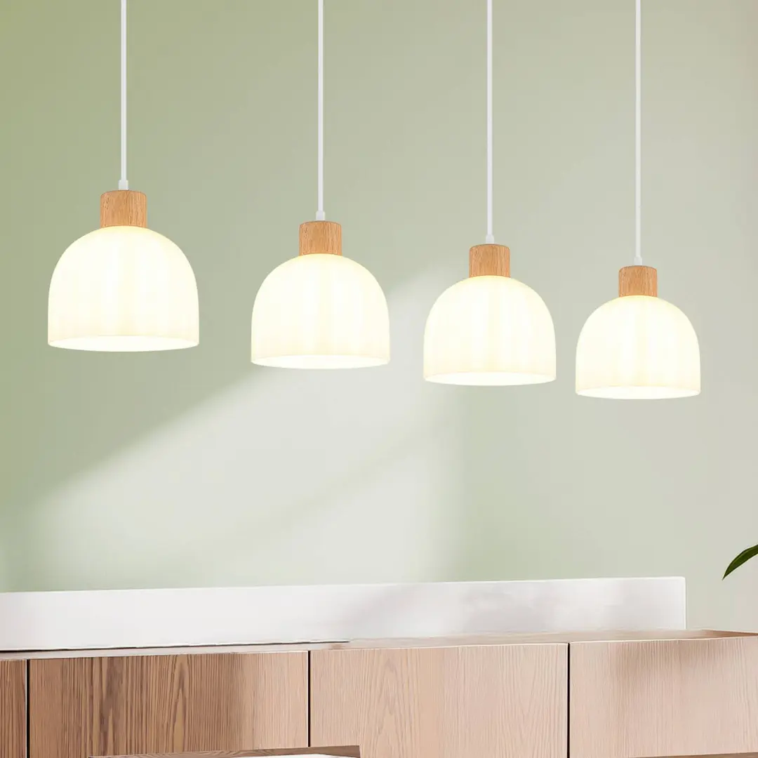 Globo Hängeleuchte Swanson Länge 113 cm weiß/braun Glas/Holz 4fl