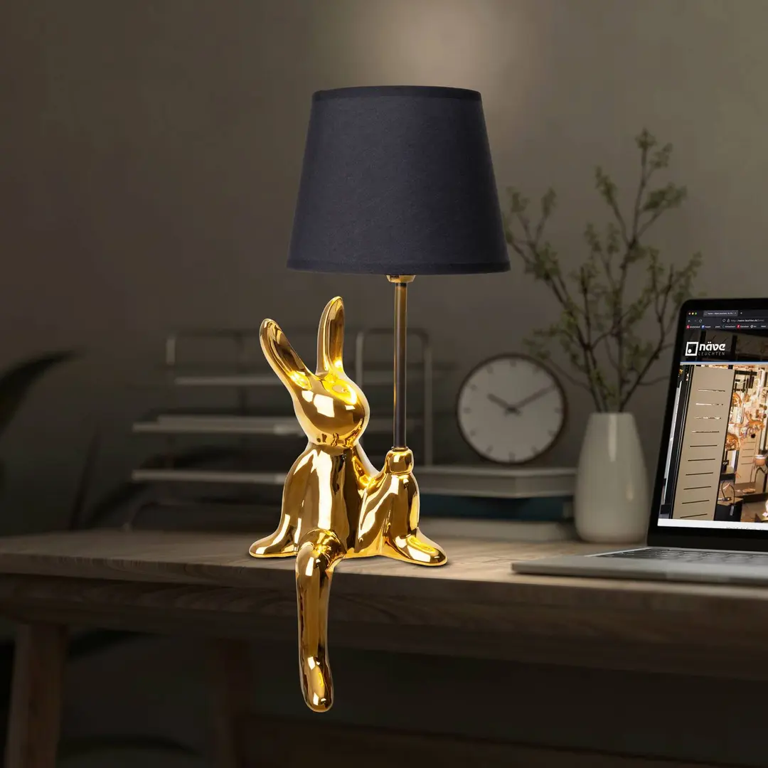 Naeve Leuchten Tischleuchte Helge, gold, Höhe 45 cm, Keramik/Stoff