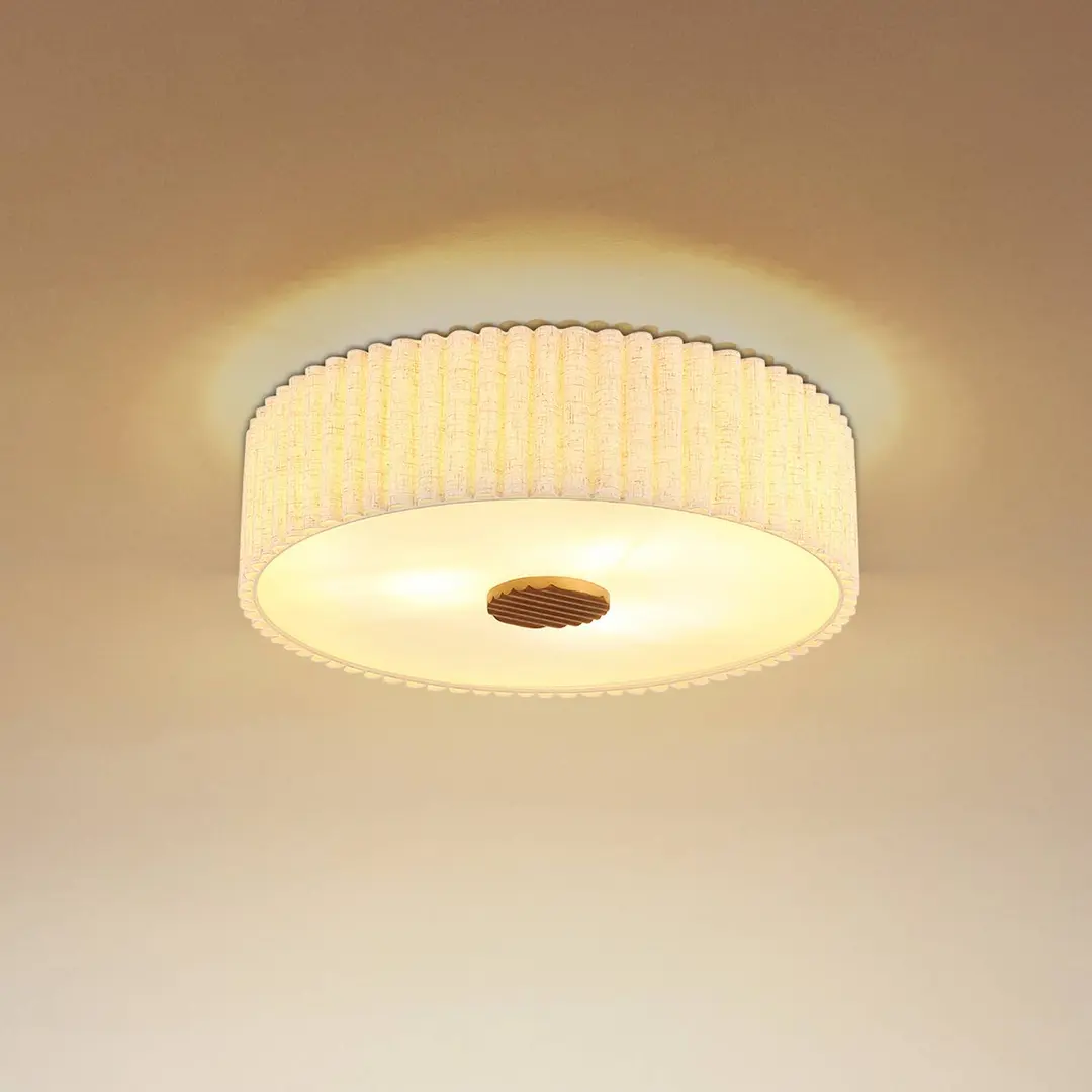 Globo Deckenlampe Jannie, natur, Leinen, 3-flammig, Ø 50 cm, E27