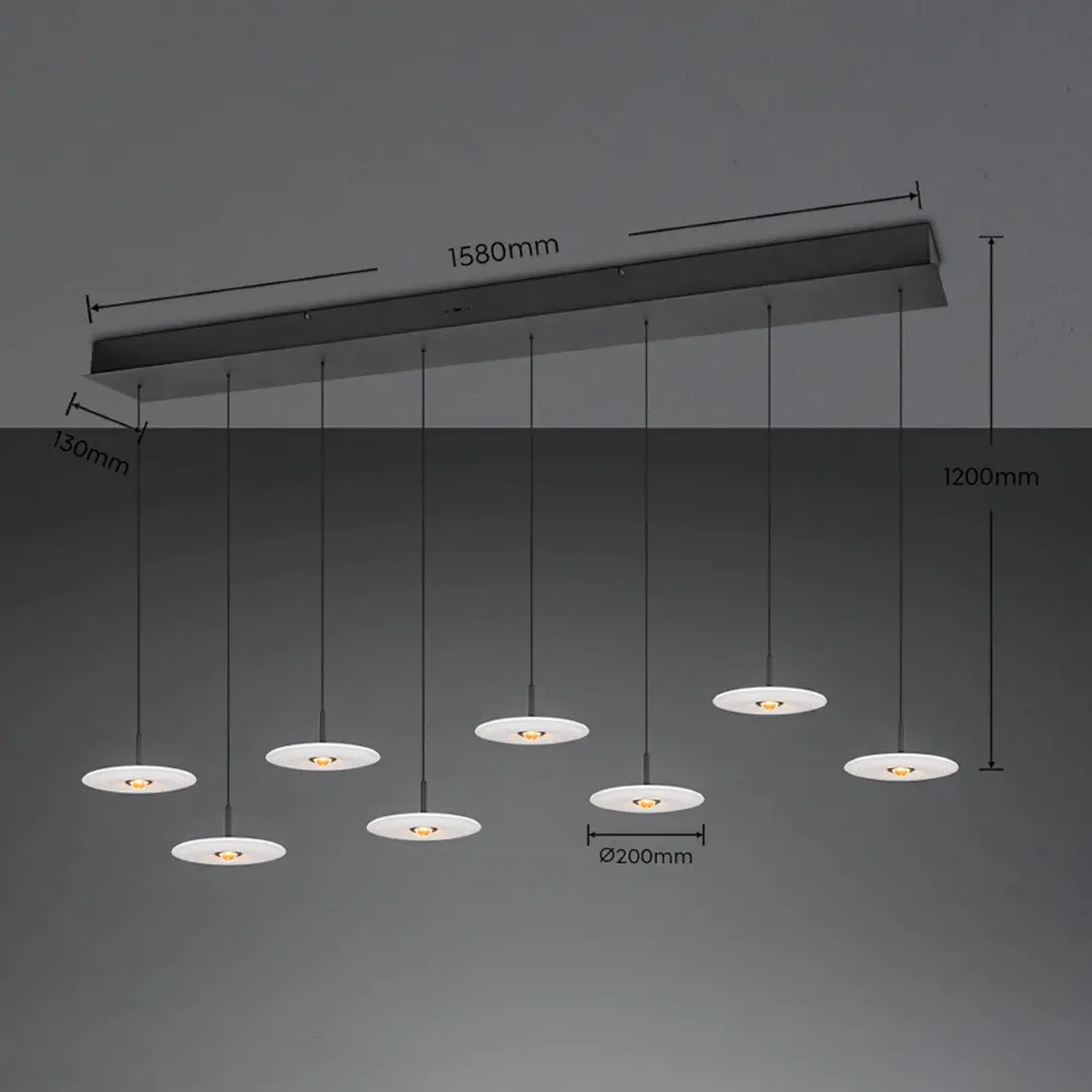 Trio Lighting LED-Hängelampe Sirena, weiß, Länge 167 cm, Glas, CCT, 8-flg.