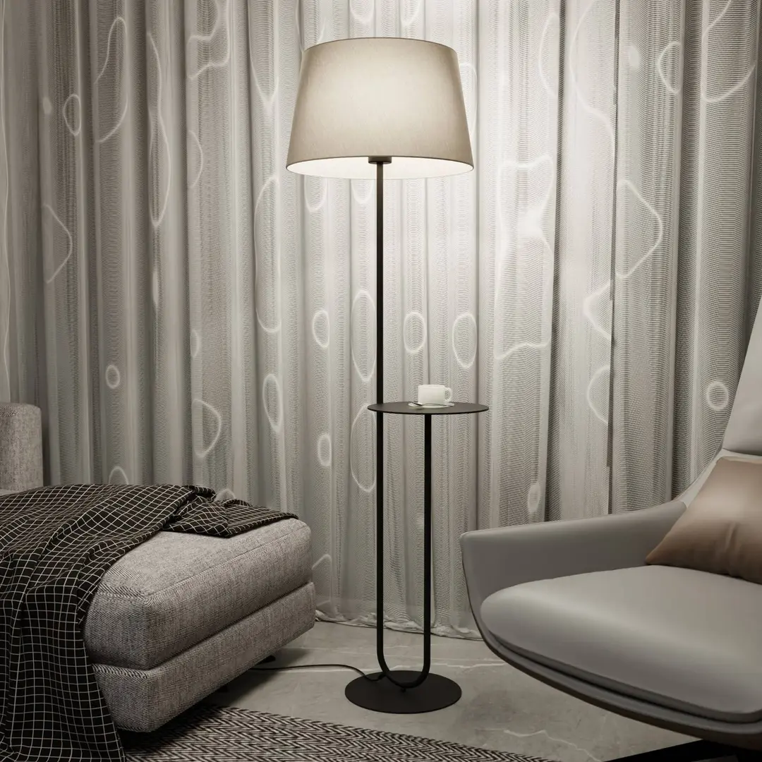 EMIBIG LIGHTING Stehlampe Hotel, beige/schwarz, Höhe 150 cm, Stoff/Metall