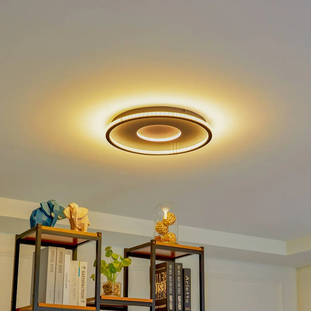 Lindby LED-Deckenleuchte Edenia, schwarz/weiß, CCT, Ø 51 cm