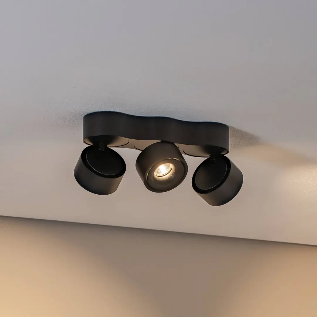 Arcchio LED-Deckenleuchte Rotari, Linsen, 3-flammig, schwarz