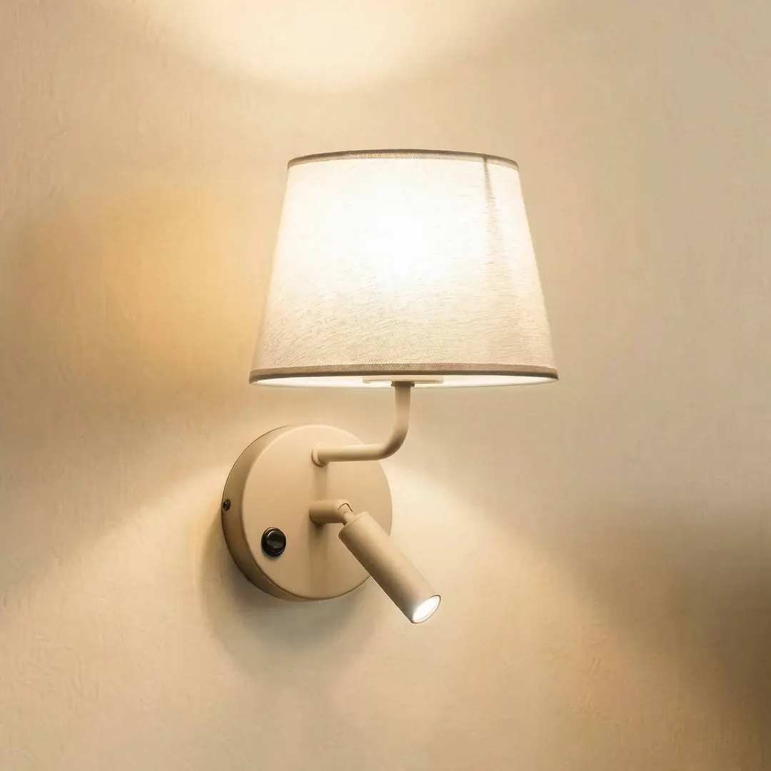 TK Lighting Wandleuchte Maja, sand, Textil, Leselicht, Höhe 25 cm