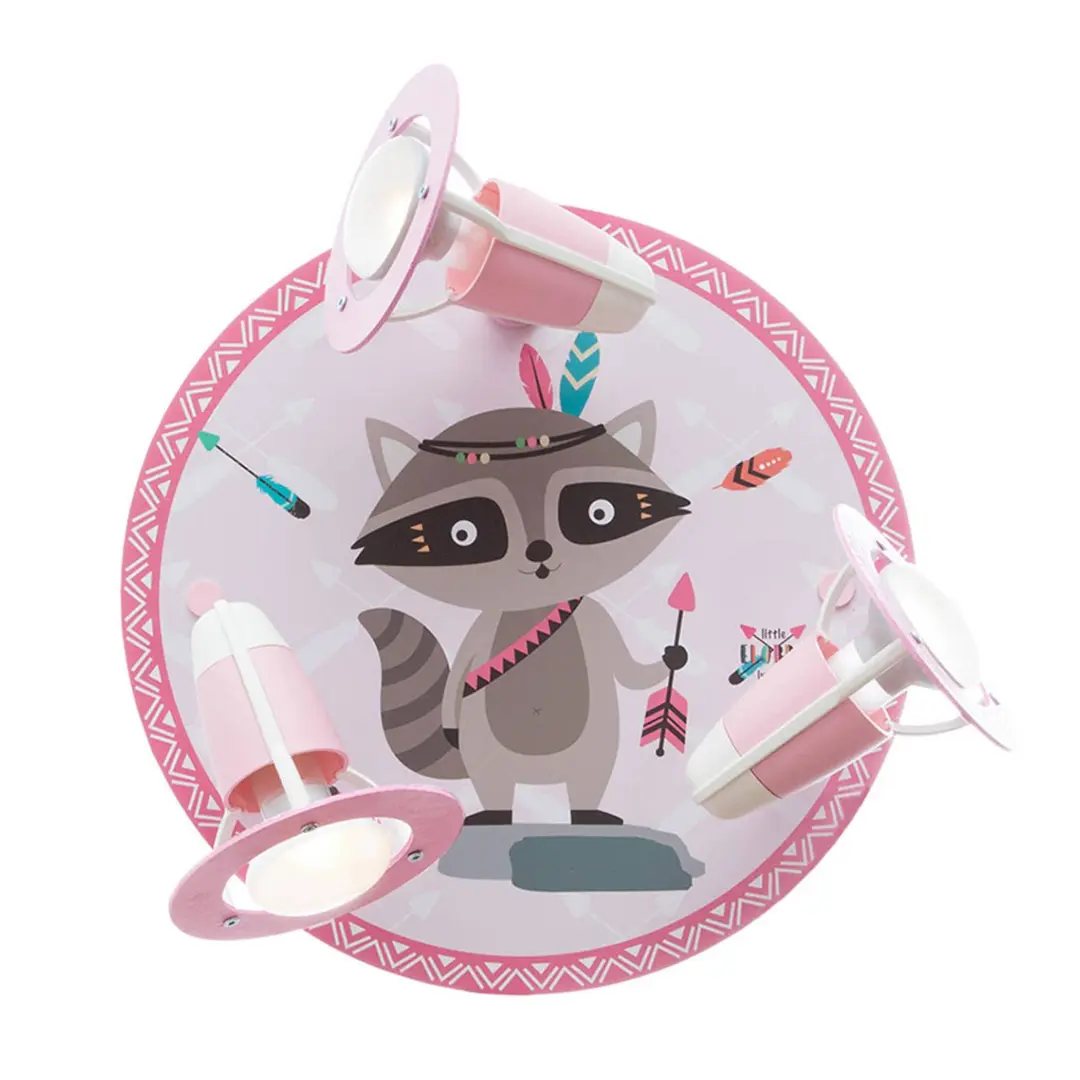Elobra Deckenlampe Little Indians, Waschbär Oskar, rosa