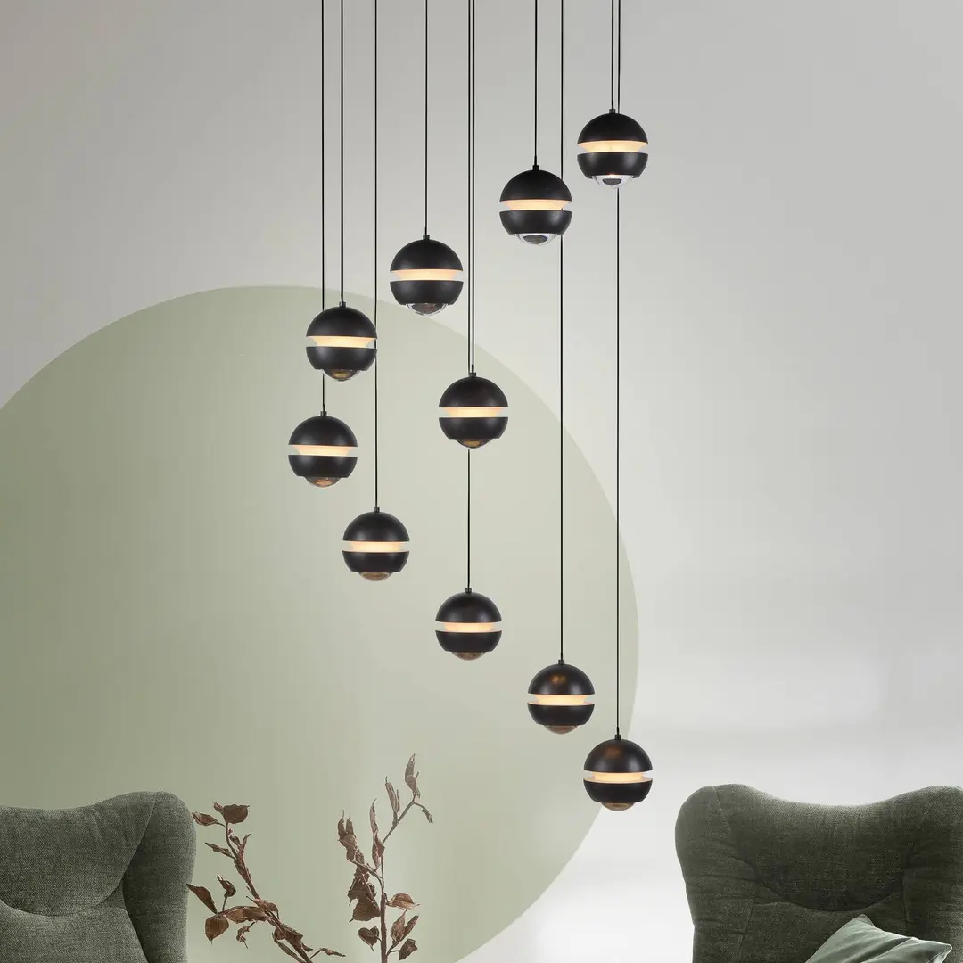 SCHÖNER WOHNEN-Kollektion SCHÖNER WOHNEN LED-Hängelampe Lini schwarz 10-fl. rund 3000K