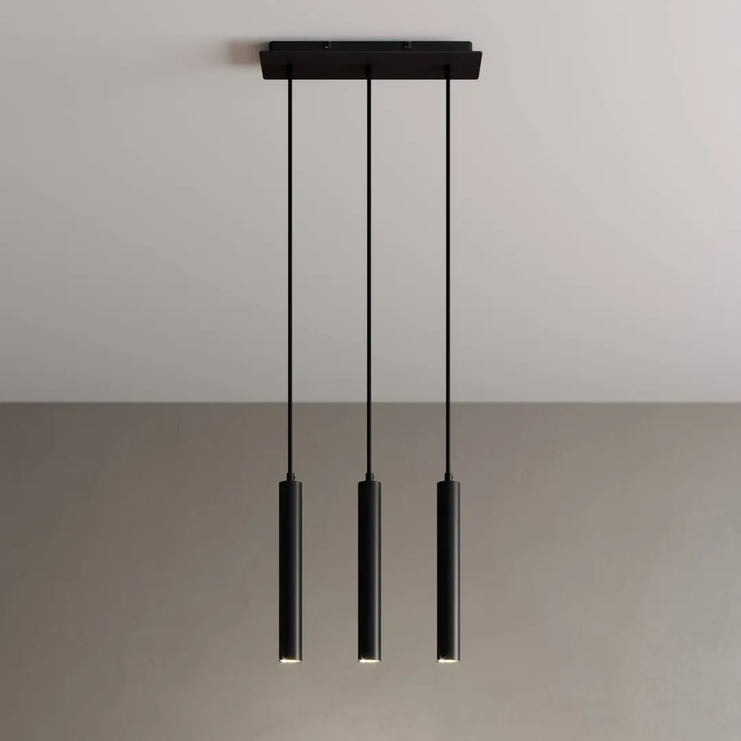 Arcchio LED-Pendelleuchte Franka, 3-flg., lang, schwarz, Alu