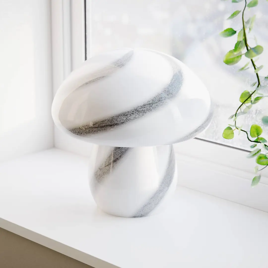 By Rydéns Tischleuchte Mira Mushroom, schwarz-weiß, Glas