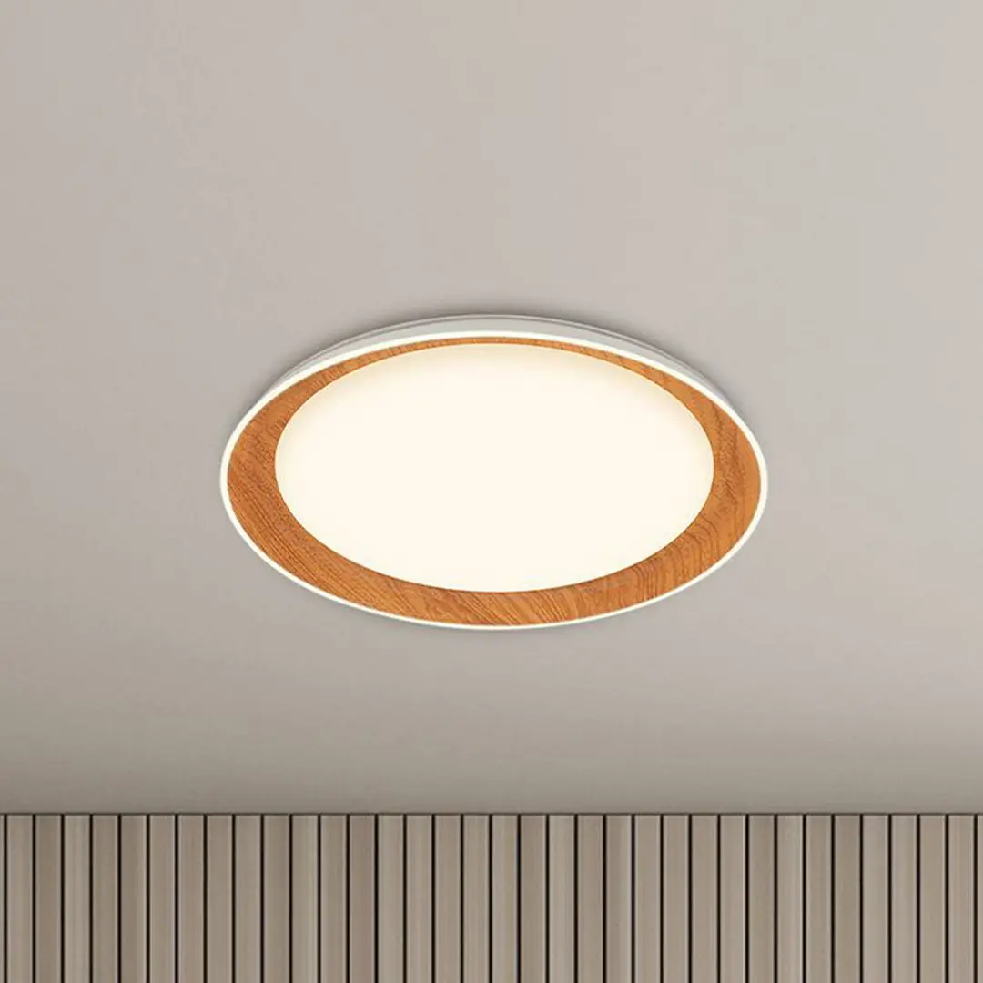 Briloner LED-Deckenleuchte Ijus, weiß/holzfarben, Ø 43 cm, Kunststoff