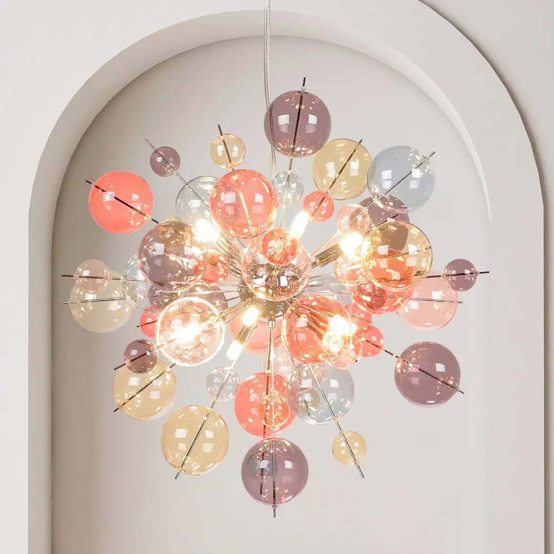 Naeve Leuchten Hängeleuchte Explosion, Ø 65 cm, Glas, Pastell-bunt, G9