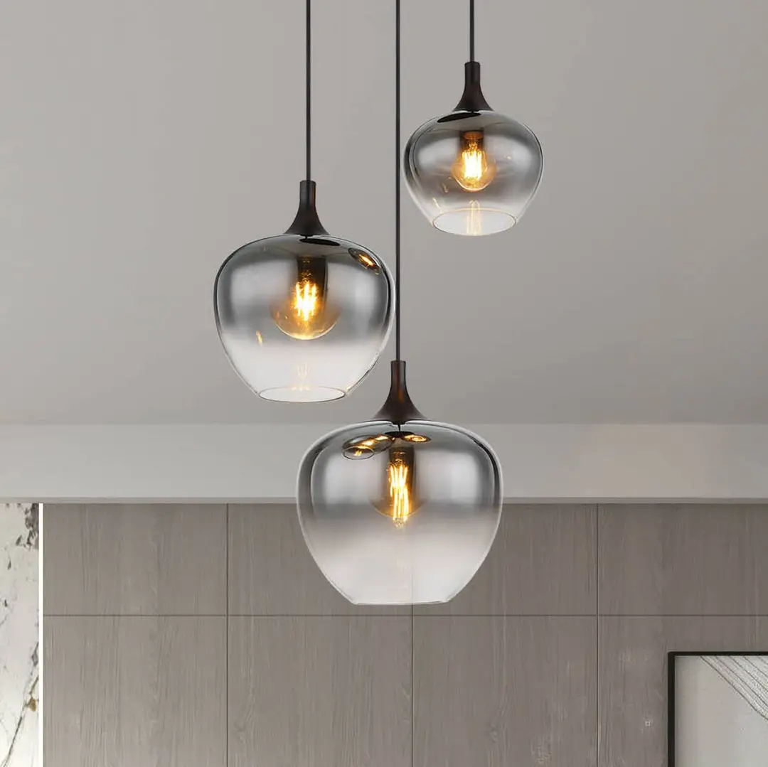 Globo Hängelampe Maxy, Ø 48 cm, rauchgrau, Glas, 3-flg.
