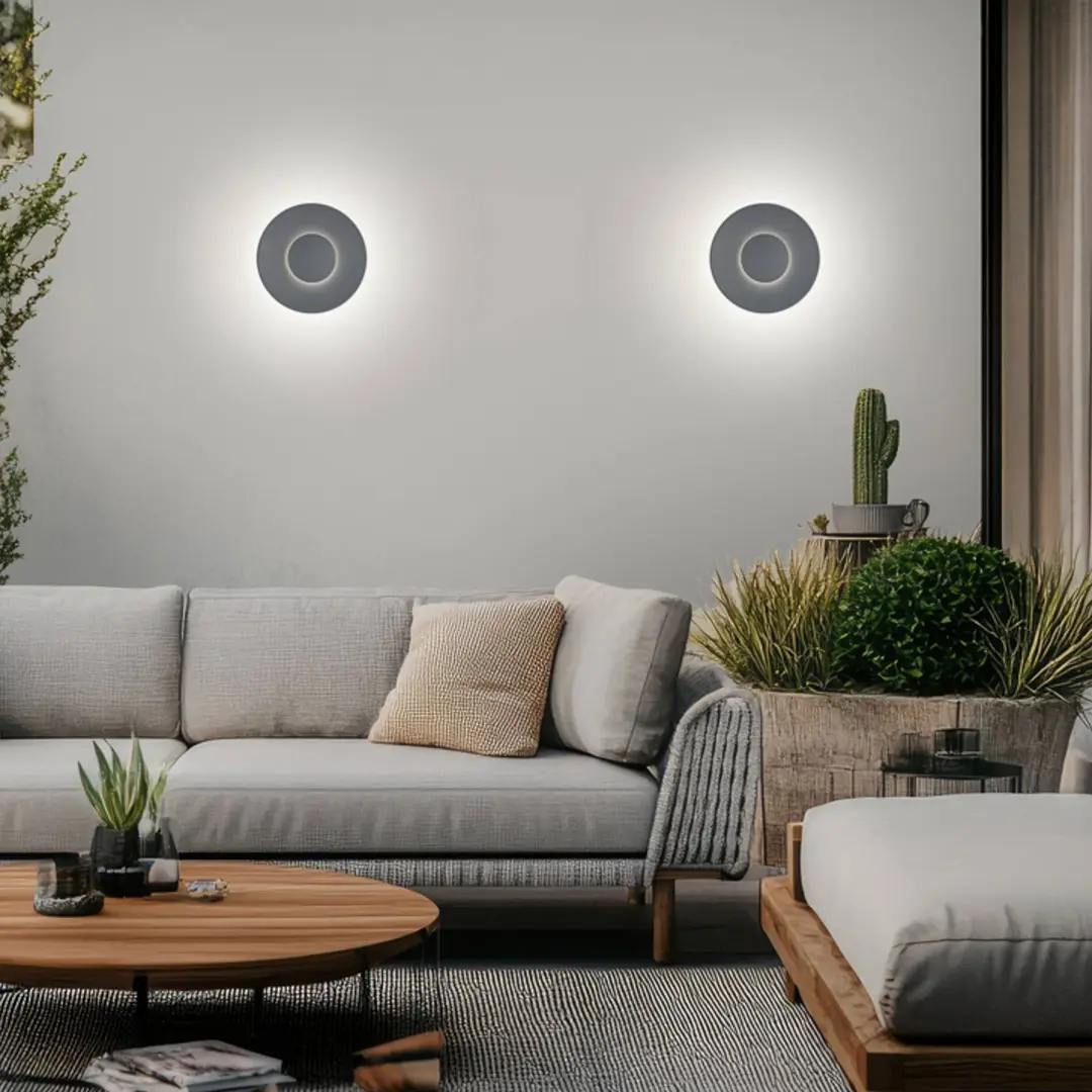 Helestra LED-Außenwandlampe BUD 44, ein/aus, grau, IP65