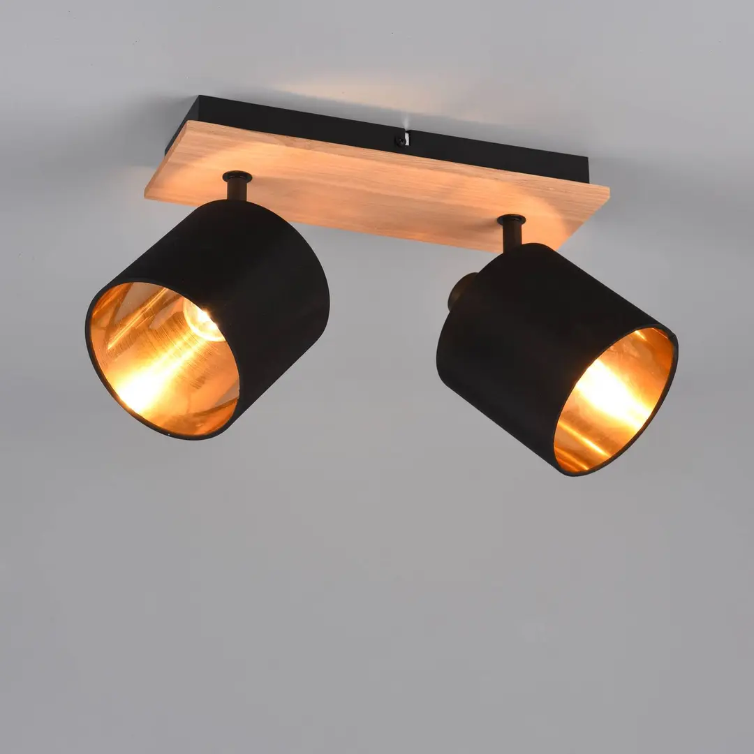 Reality Leuchten Deckenstrahler Tommy, holz/schwarz/gold, Länge 30 cm, 2-flg.