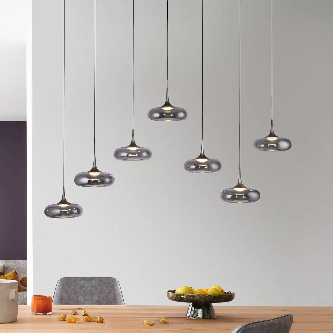SCHÖNER WOHNEN LED-Hängelampe Posh 7-fl., Rauchglas, 3.000 K