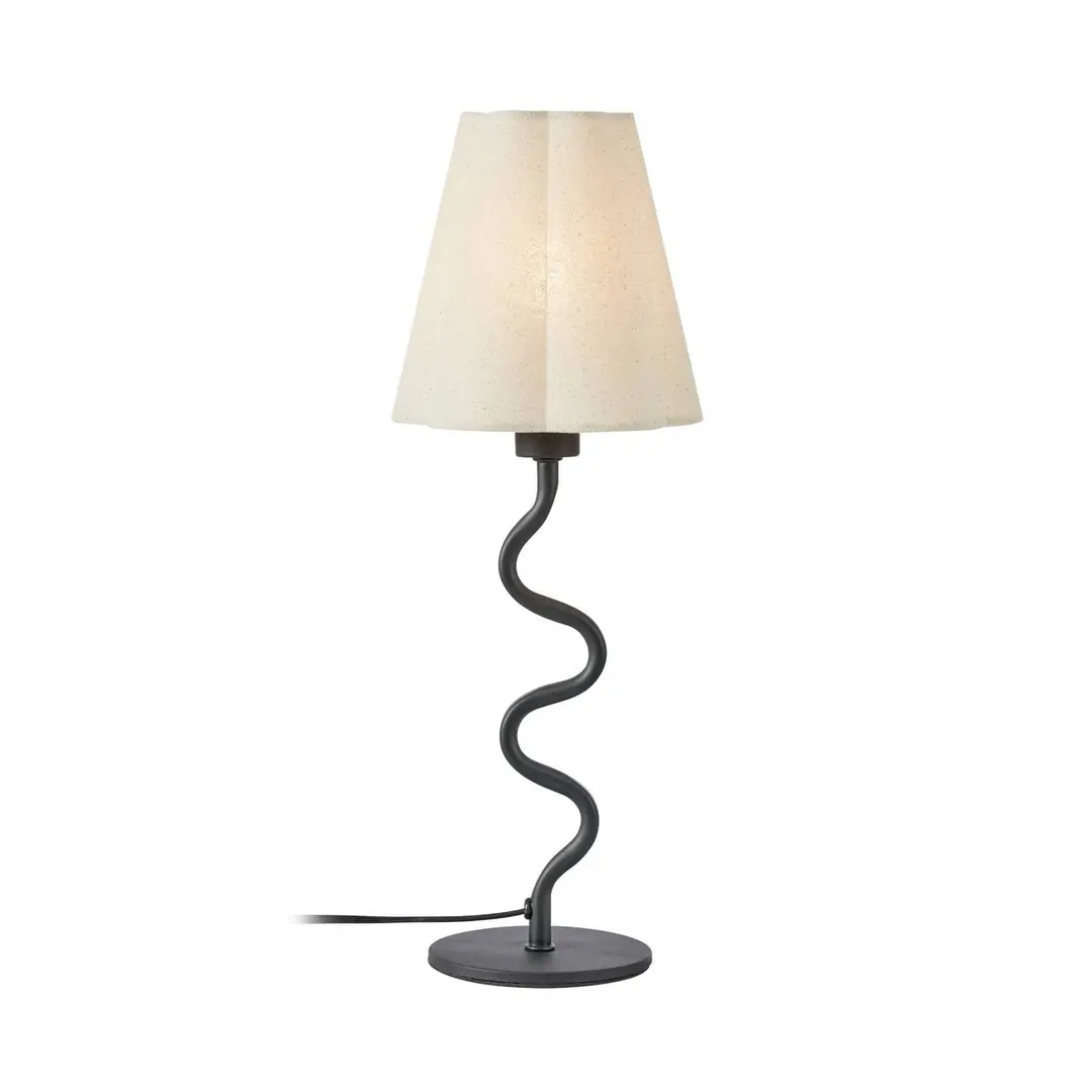 Markslöjd Tischleuchte Veya, schwarz/beige, Leinen, Höhe 41 cm, E14
