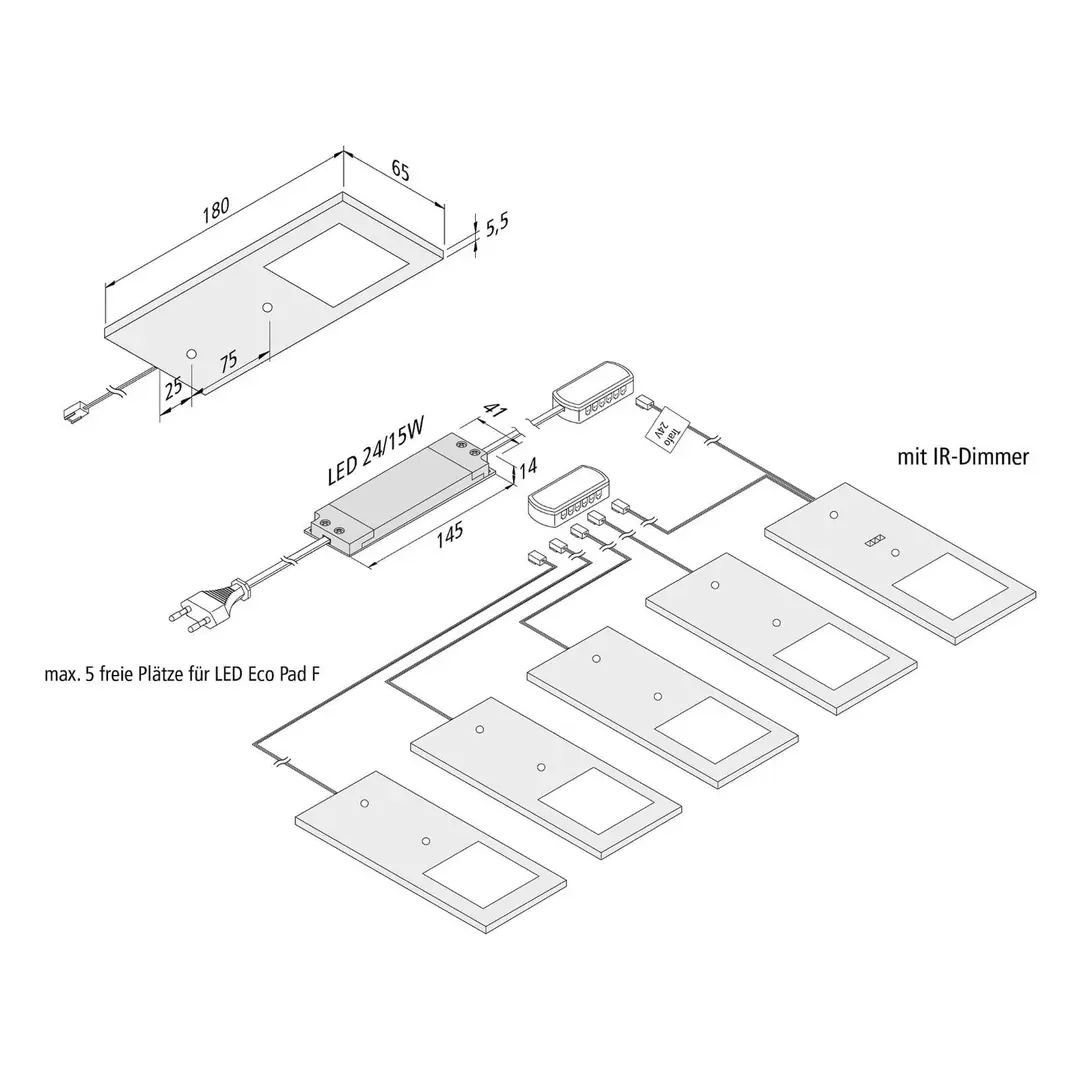Hera LED-Unterbaulampe Eco-Pad F 5x-Set 3.000K schwarz