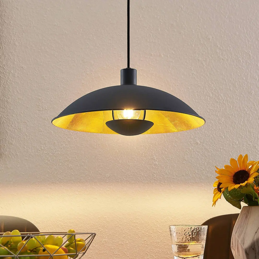 Lindby Hängelampe Narisara, Ø 40 cm, E27, schwarz-gold