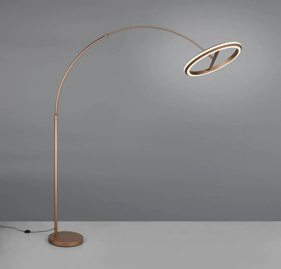 Trio Lighting LED-Bogen-Stehlampe Amador, kaffeebraun, Höhe 205 cm Metall