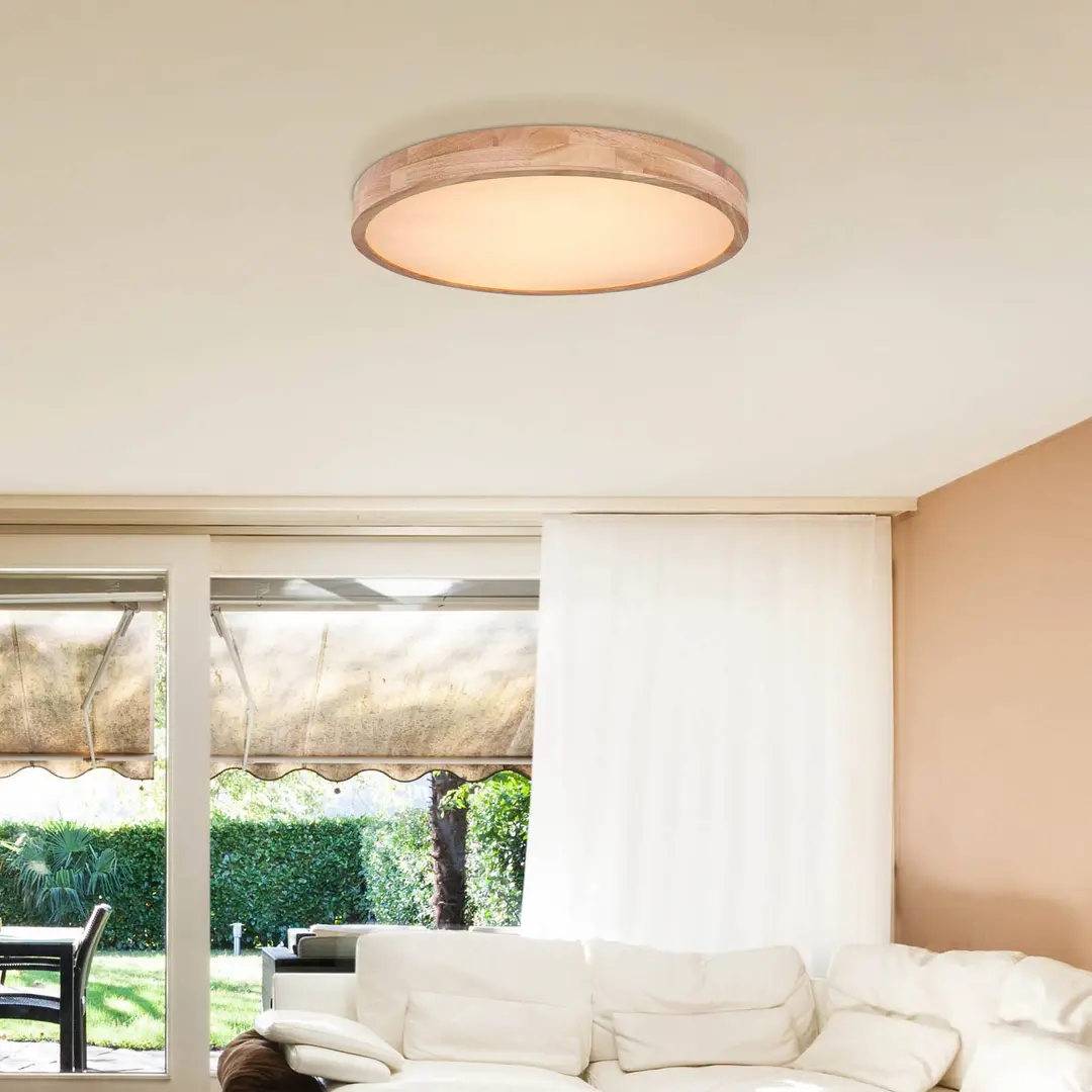 Globo LED-Deckenlampe Rainer, Ø 60 cm, Holzoptik, Metall, CCT