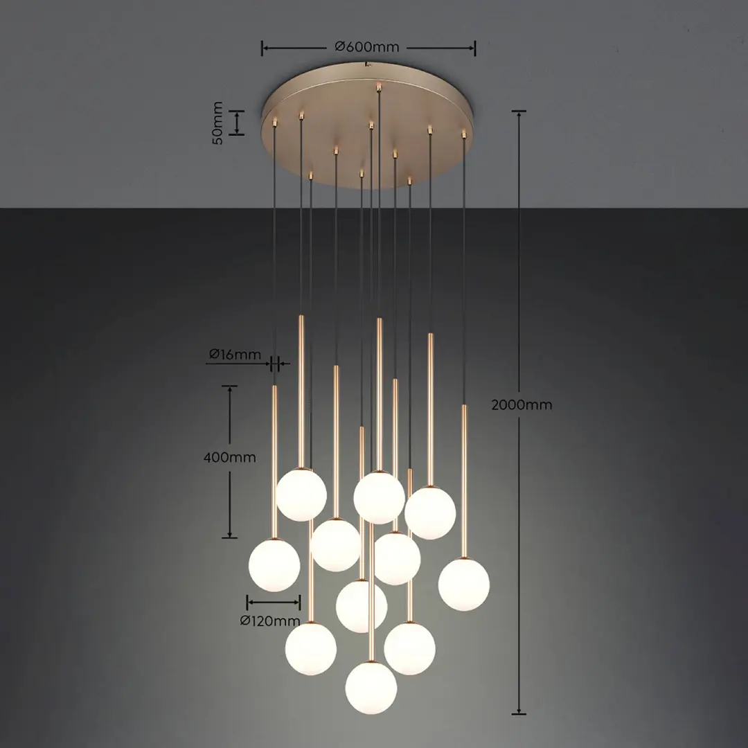Trio Lighting Hängelampe Firano, goldfarben, Ø 66 cm, Metall, 11-flg.