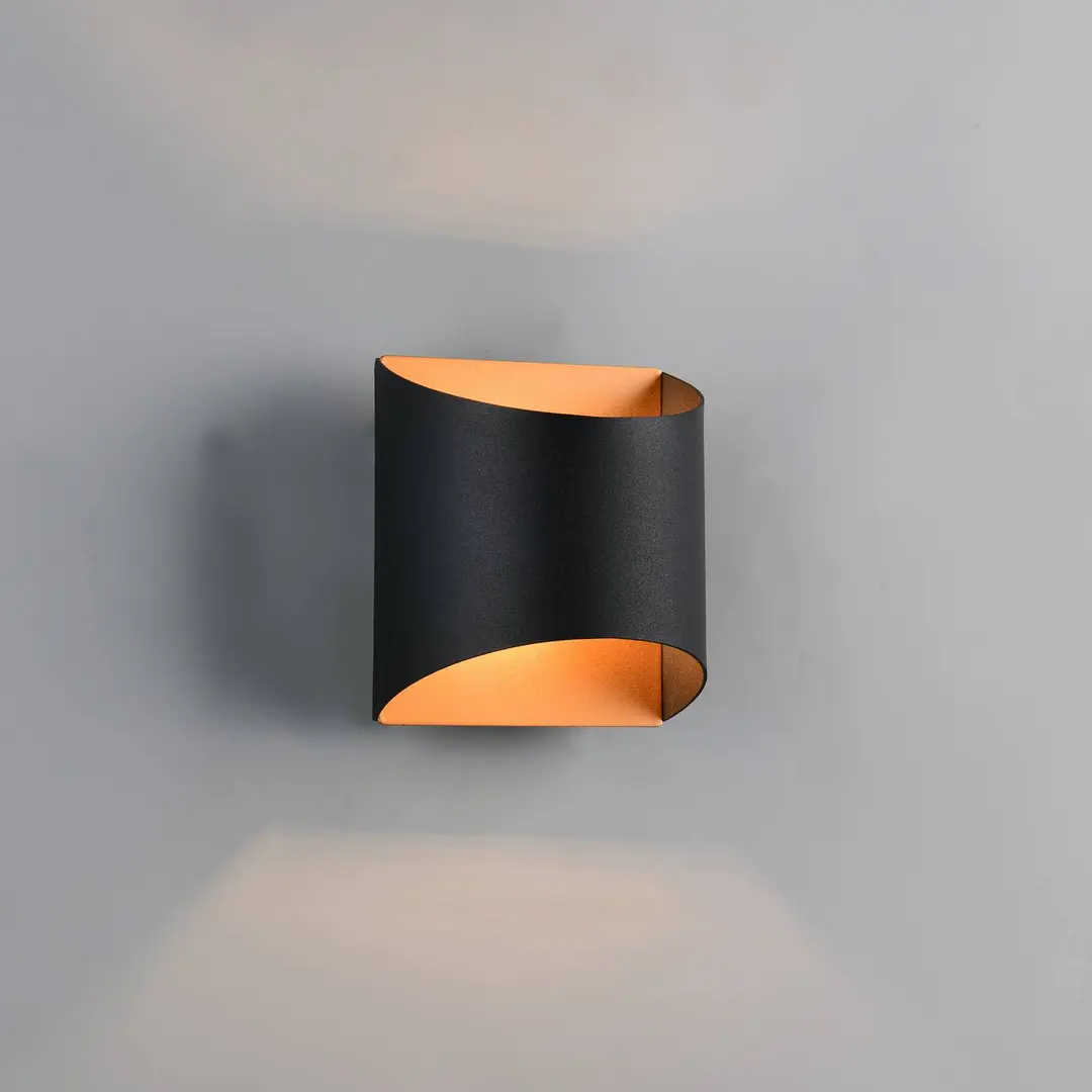 Reality Leuchten Wandlampe Samdel, schwarz-gold, Höhe 12 cm Metall G9 up/down