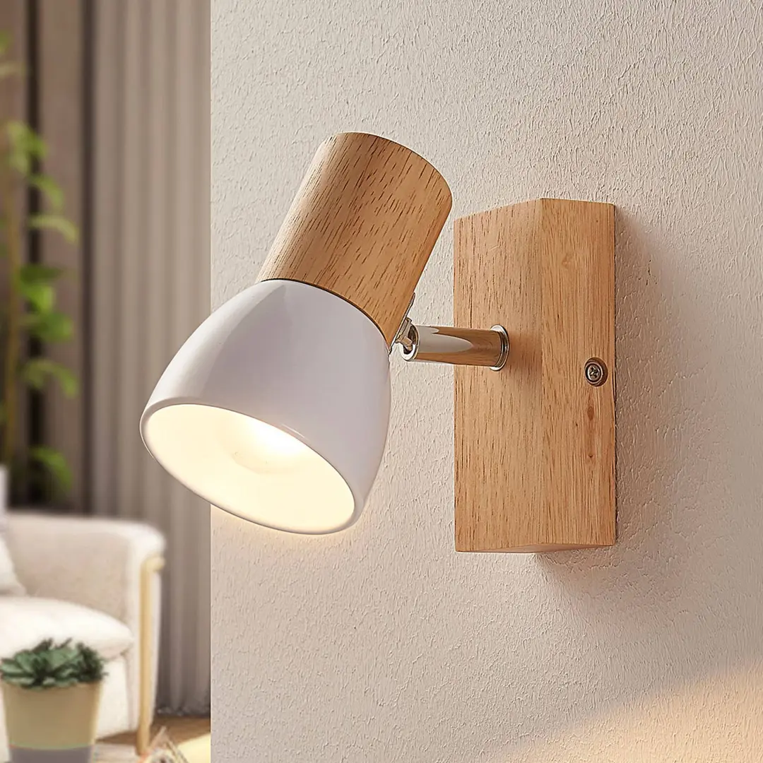 Lindby Wandspot Thorin, 14 cm hoch, weiß, Holz, E14