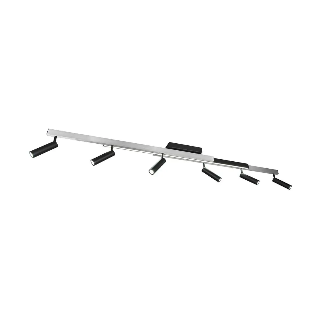Trio Lighting LED-Deckenspot Zeno, 6 Spots, alu gebürstet/schwarz, Metall