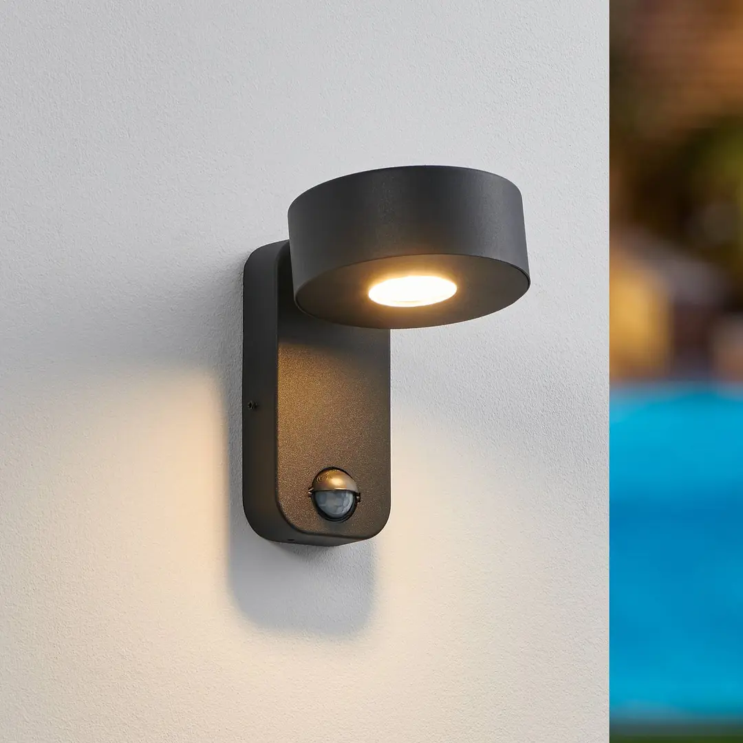 EGLO LED-Außenwandlampe Palosco, schwarz Höhe 17 cm Metall Sensor
