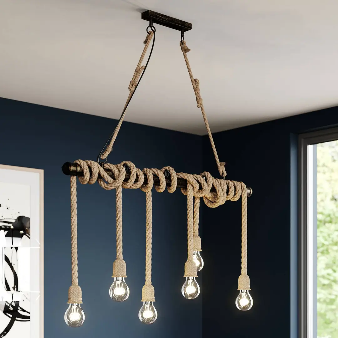 Lindby Pendellampe Hajo, 100 cm, sechsflammig, Tauseil