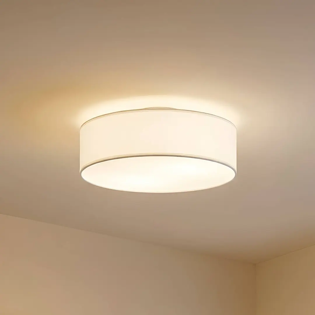 Lindby Deckenleuchte Sebatin, Ø 40 cm, creme, Stoff, E27