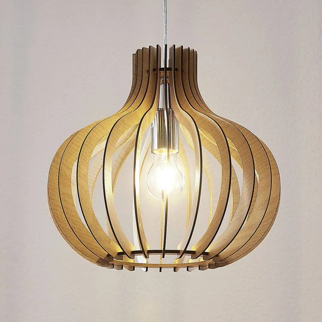 Lindby Pendelleuchte Sina, Ø 35 cm, Holz, E27