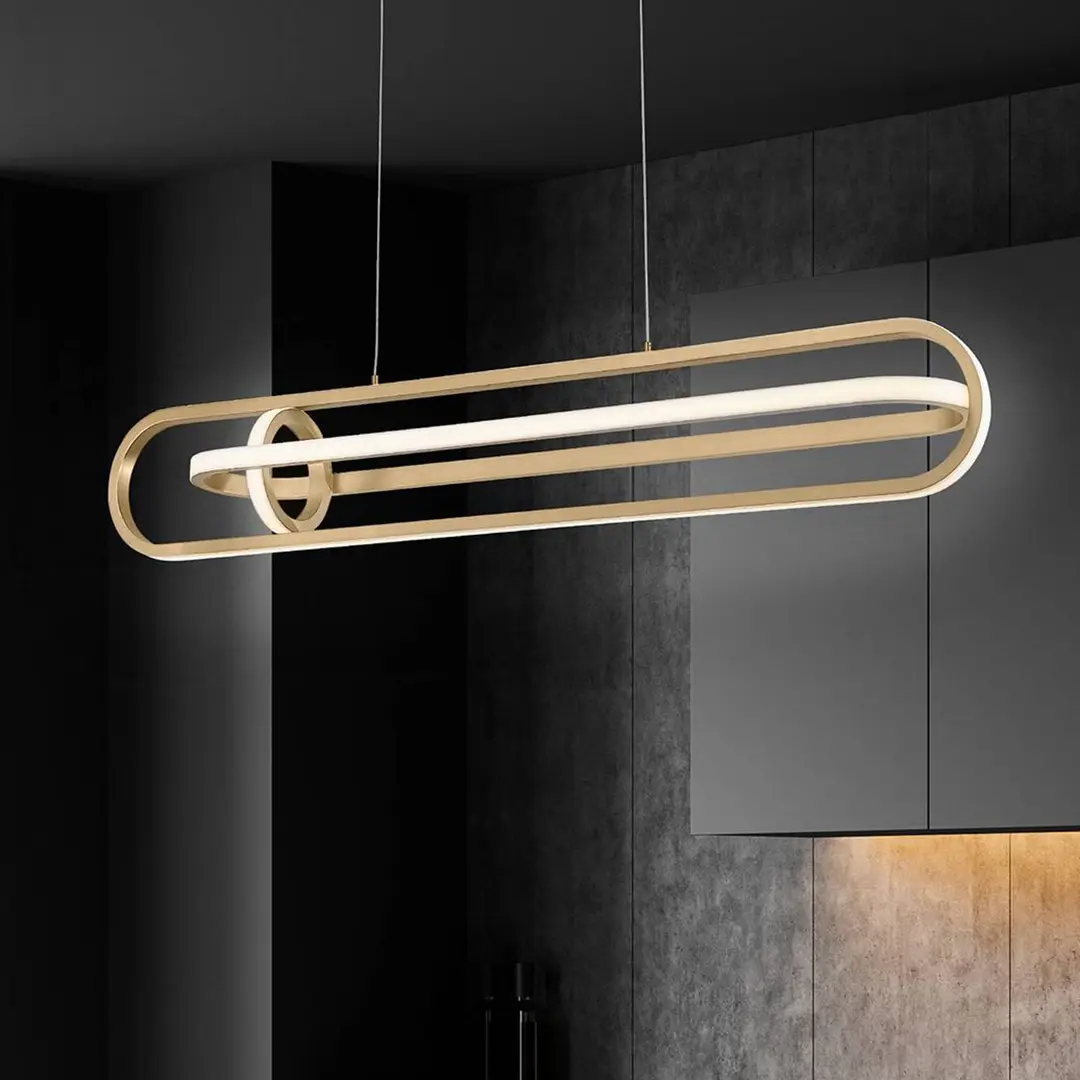 Quintiesse LED-Hängelampe DENMARK, gold gebürstet, Länge 107 cm, Metall