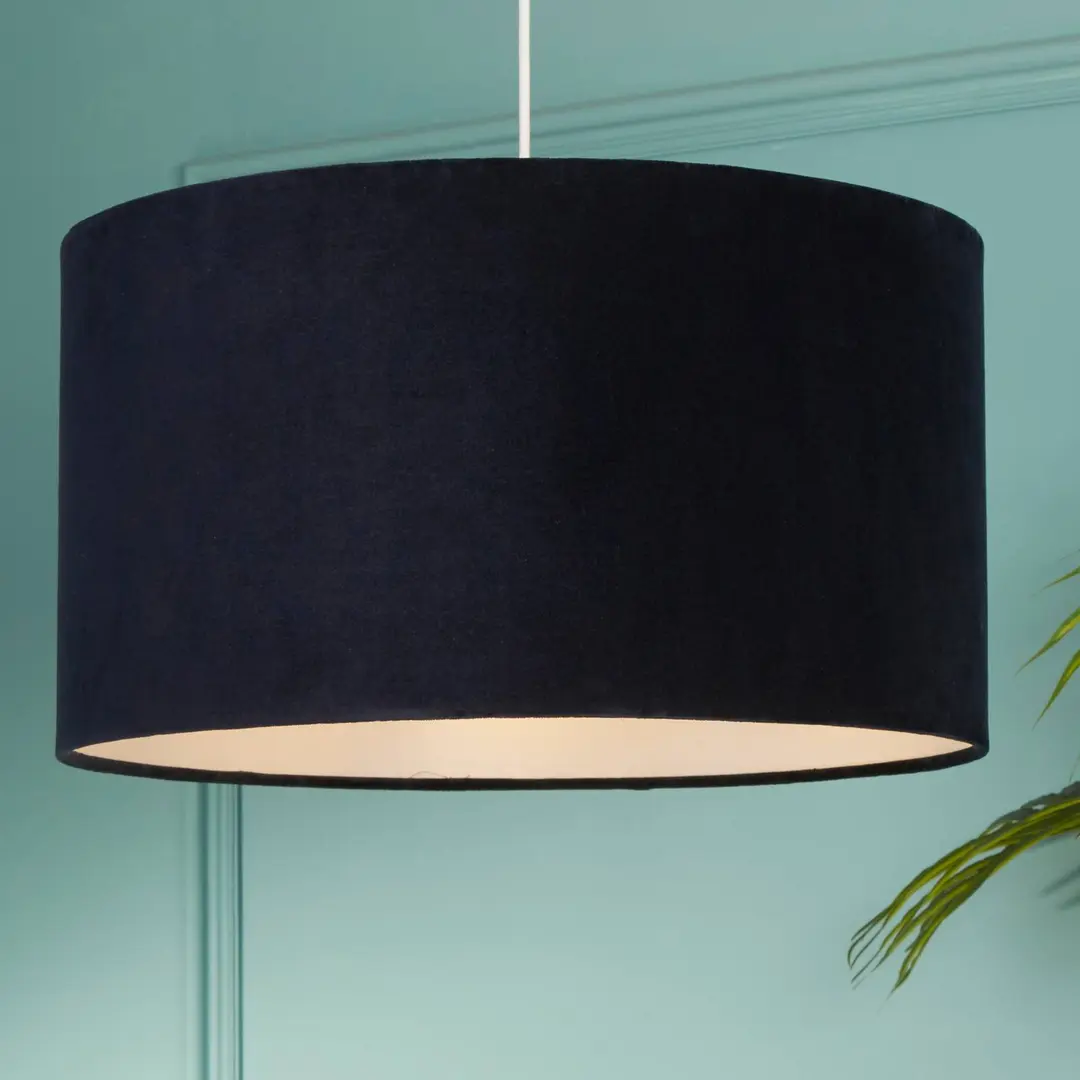 Searchlight Pendelleuchte Mersana, Ø 50 cm, dunkelblau, Samt, E27