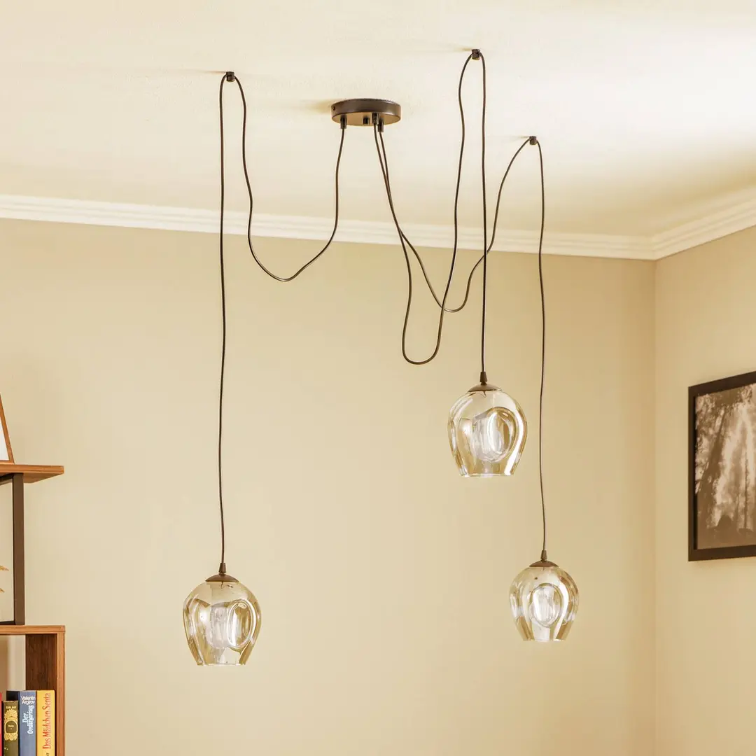 EMIBIG LIGHTING Pendellampe Starla, Glas grafit, 3-flammig dezentral