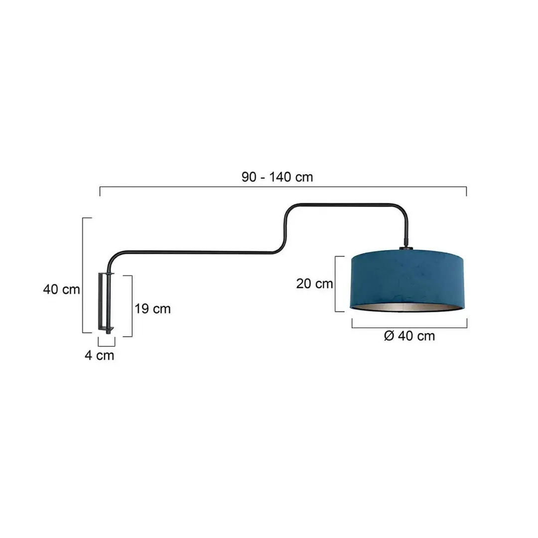 Steinhauer Wandlampe Bloeba, schwarz/blau, Ausladung 140 cm, Velours