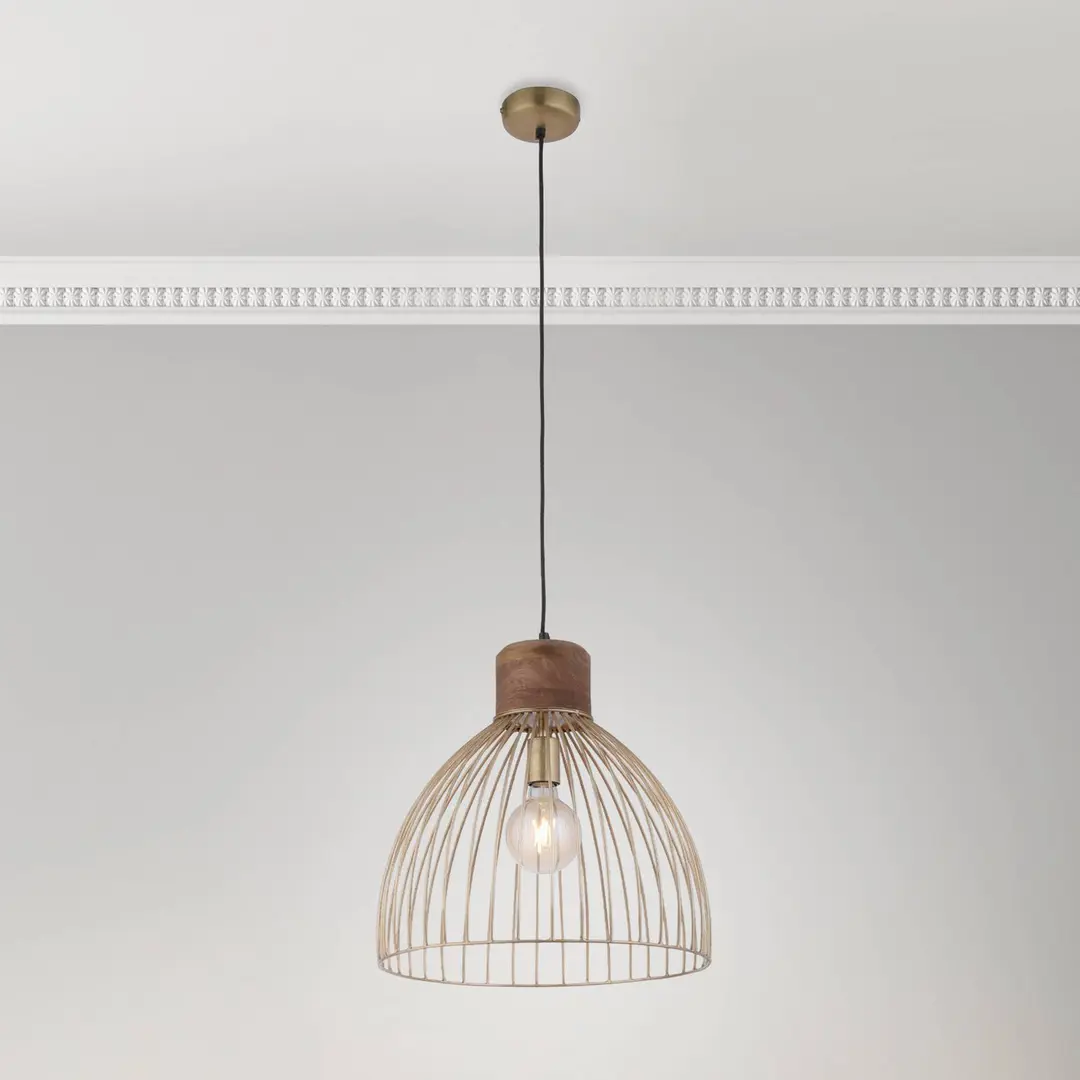 JUST LIGHT. GmbH Hängeleuchte Alami Mangoholz messing matt 3-flg.