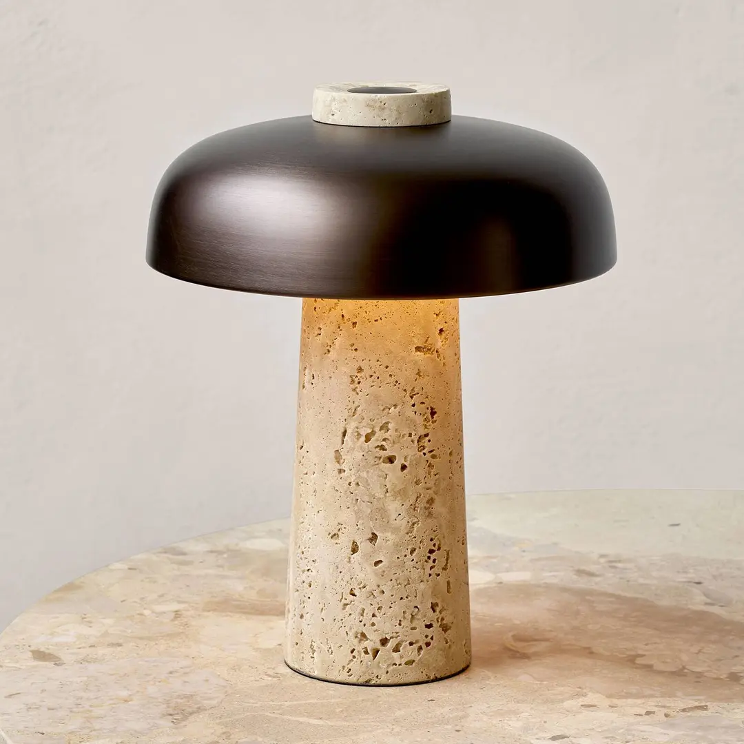 Audo Copenhagen Audo LED-Tischleuchte Reverse, bronze, Travertin, Höhe 30 cm