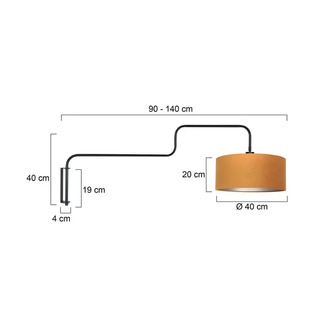 Steinhauer Wandlampe Bloeba, schwarz/gold, Ausladung 140 cm, Velours