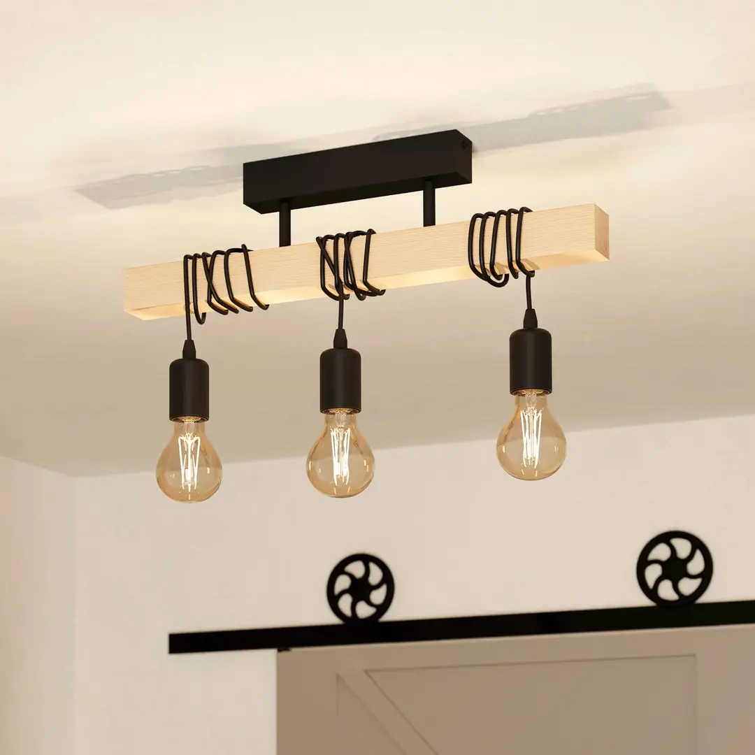 EGLO Deckenlampe Townshend aus Holz, 3-flammig schwarz