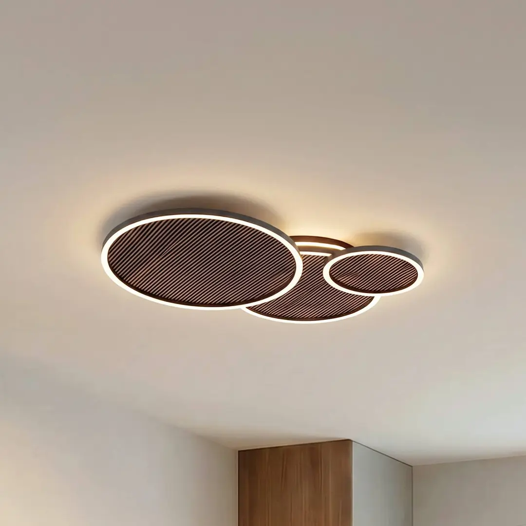 Lucande LED-Deckenleuchte Orven, schwarz/holz, 80cm, dimmbar